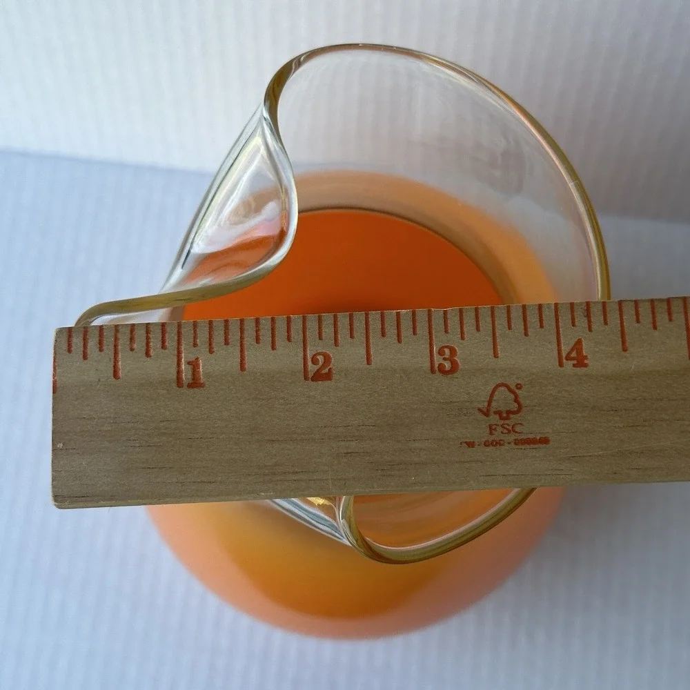 Vintage 1950s BLENDO Pitcher‎ 11 Inch Orange Frosted Glass Gold Trim Ice Lip